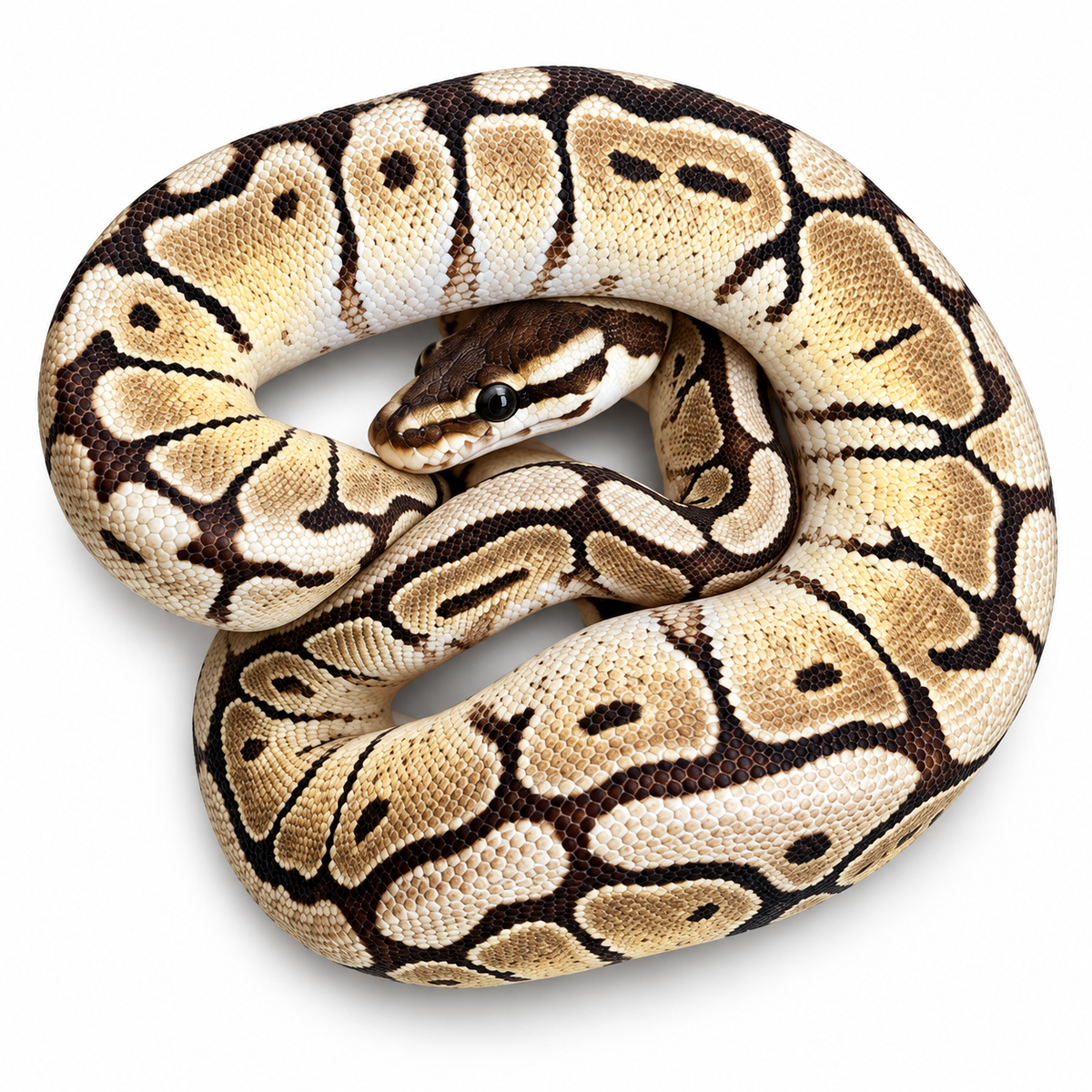 Python royal Python regius de mutation Spider Mojave aux motifs crème, beige et brun foncé