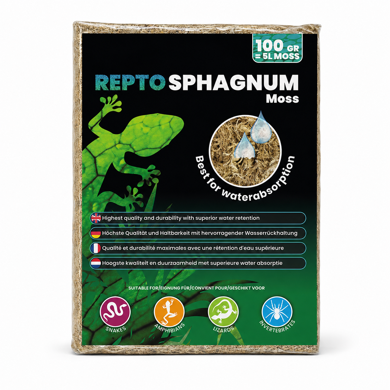 Mousse de sphaigne Repto Sphagnum Moss 100 g, équivalent 5 L, pour terrarium humide et reptiles