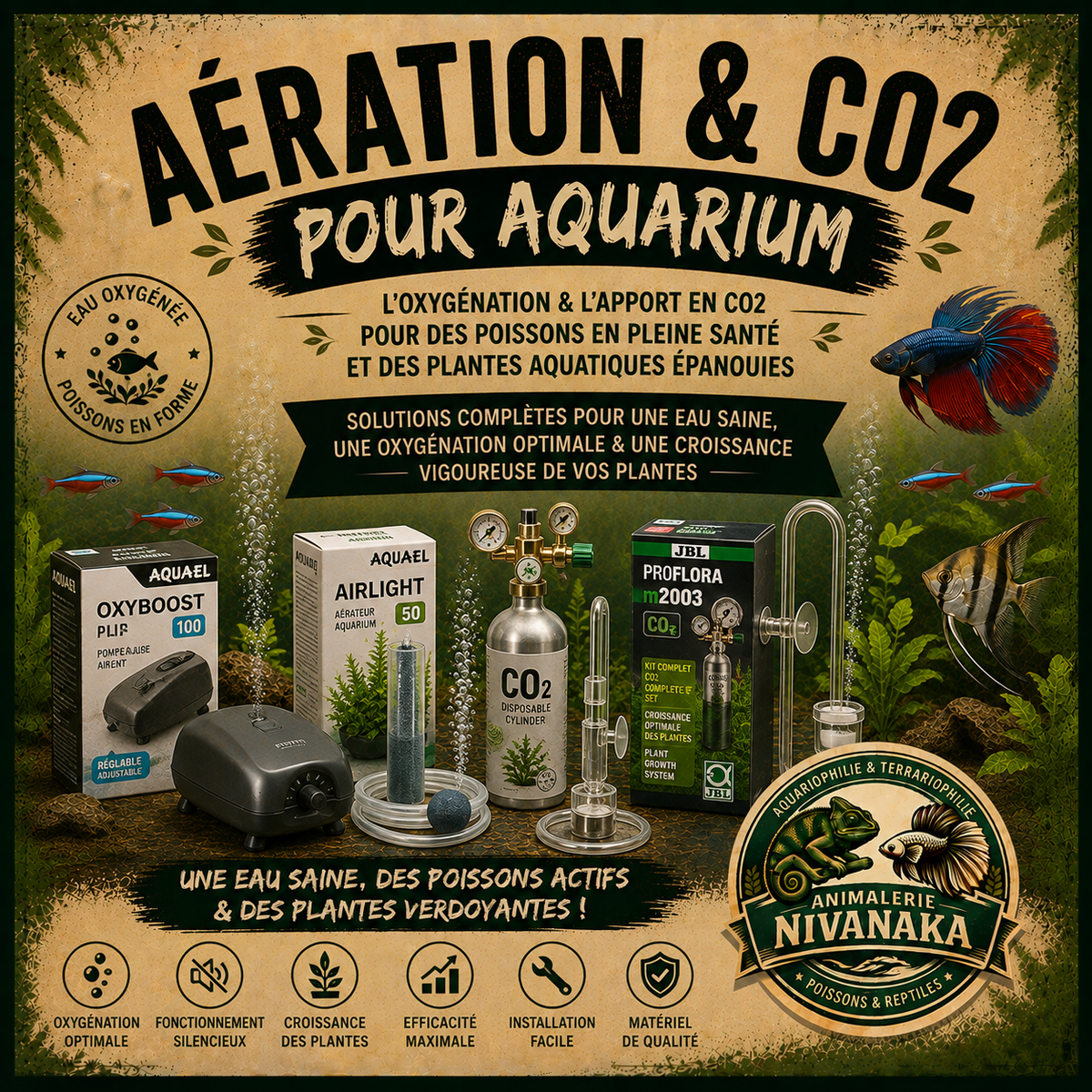 CO2 et aération pour aquarium - systèmes CO2, pompes à air et accessoires - Nivanaka