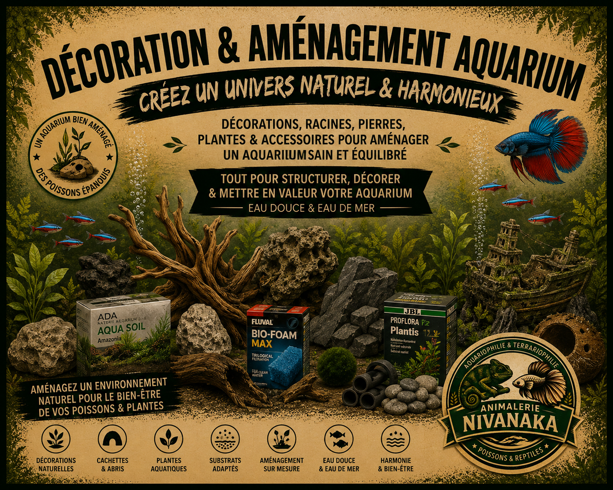 Décorations et aménagements pour aquarium - décors naturels et accessoires - Nivanaka