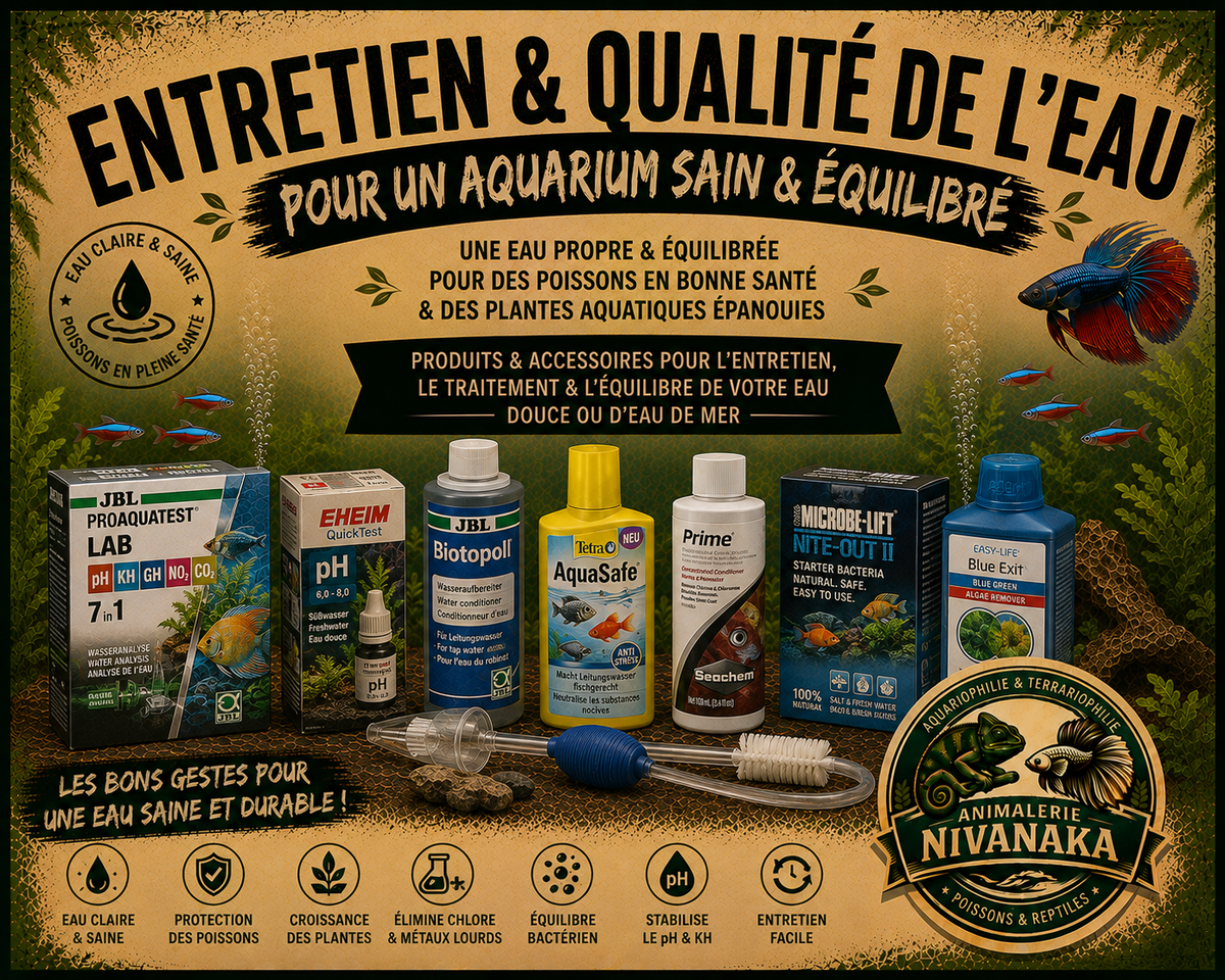 Entretien et qualité de l’eau pour aquarium - traitements et conditionneurs - Nivanaka