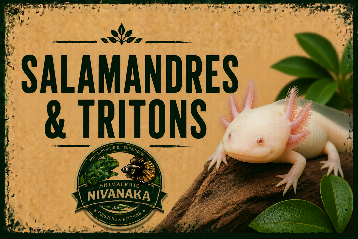 Tritons, axolotl et salamandres de différentes espèces disponibles chez Nivanaka