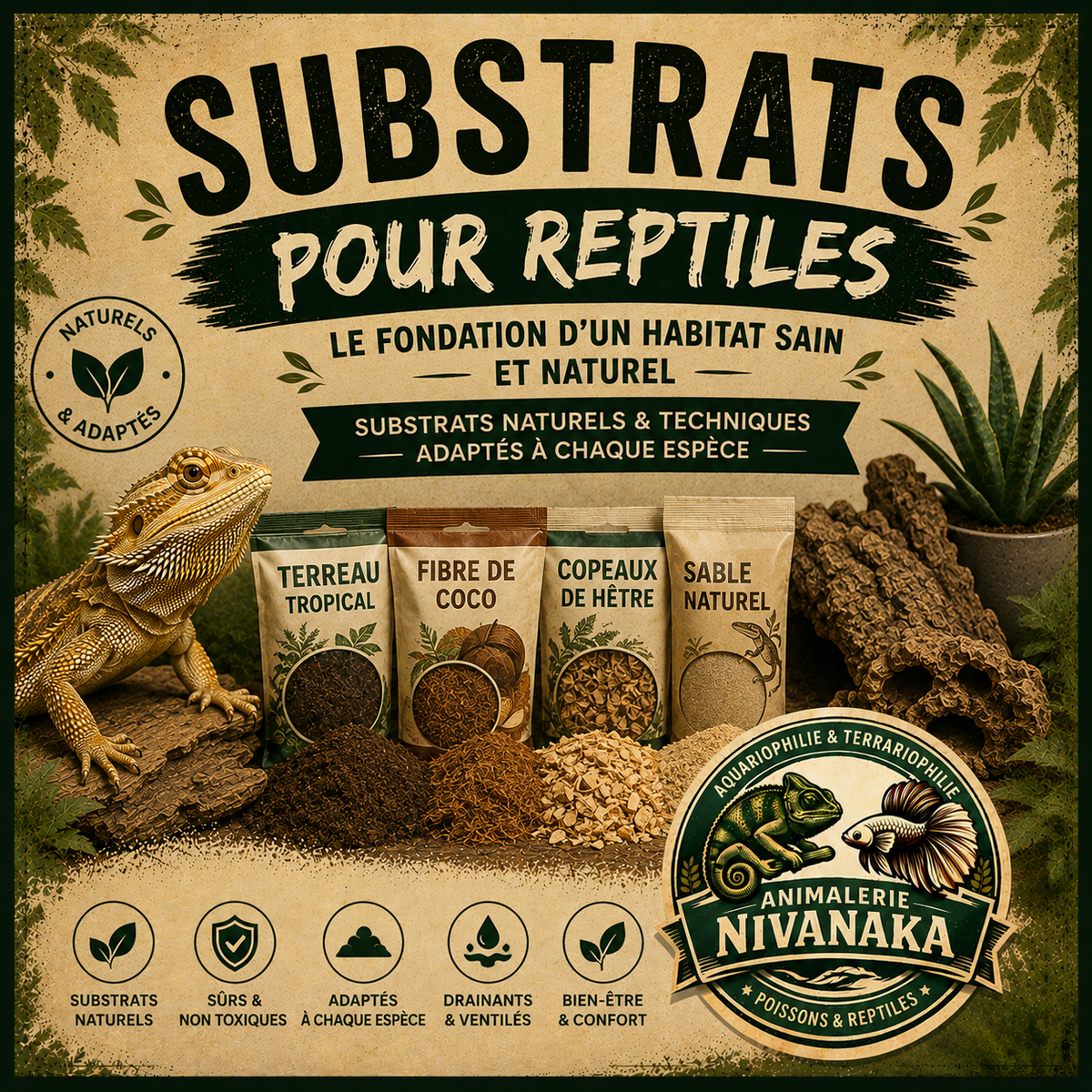 Substrats pour reptiles et terrariums - sols naturels et adaptés - Nivanaka