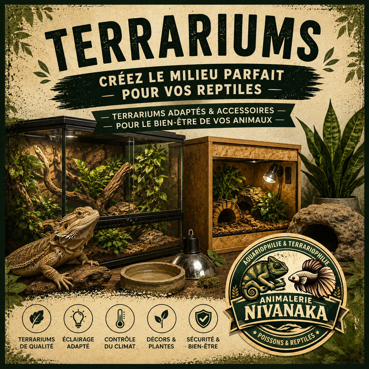 Terrariums pour reptiles et amphibiens de différentes tailles - Nivanaka