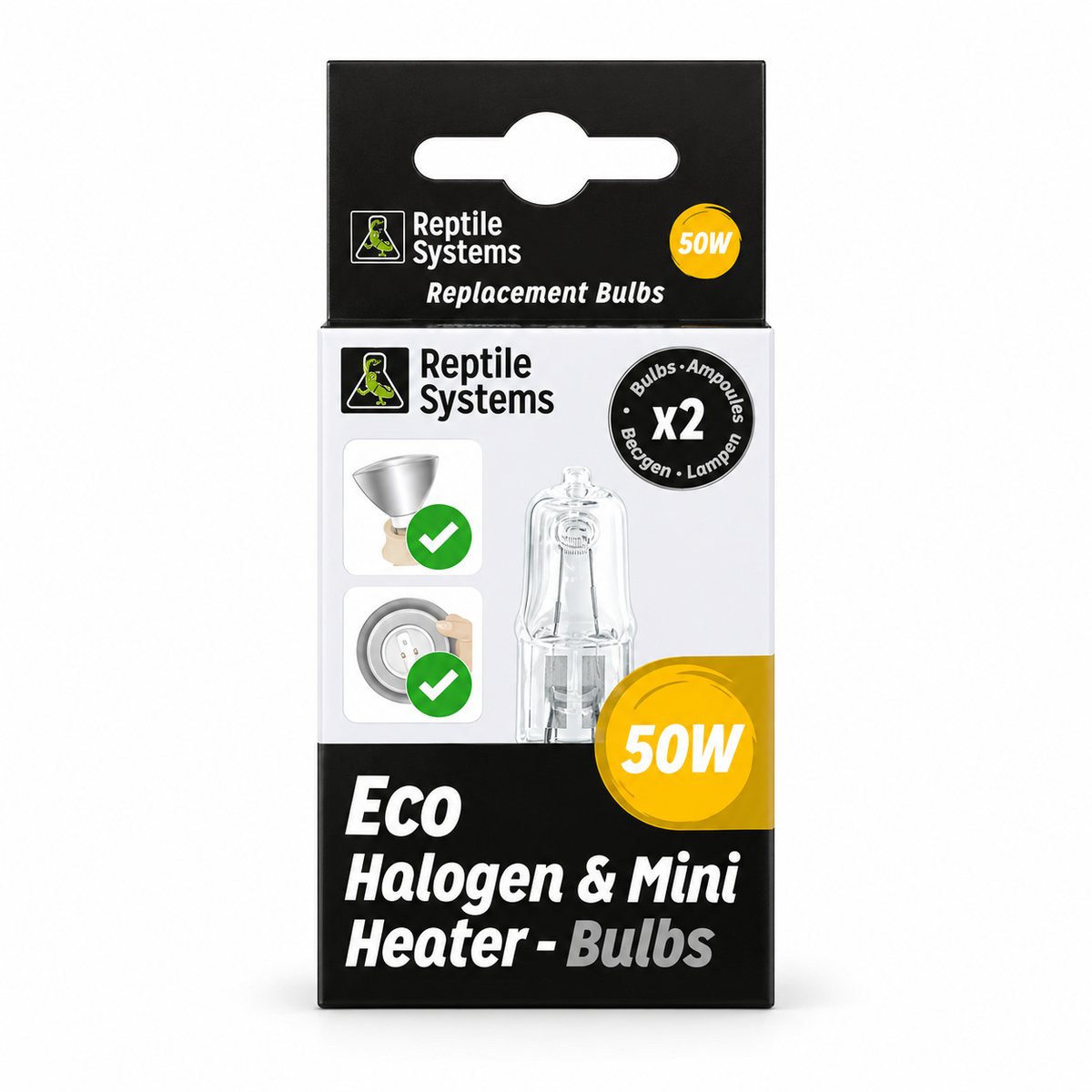 Lot de deux ampoules Eco Halogen et Mini Heater 50 W Reptile Systems pour chauffage de terrarium