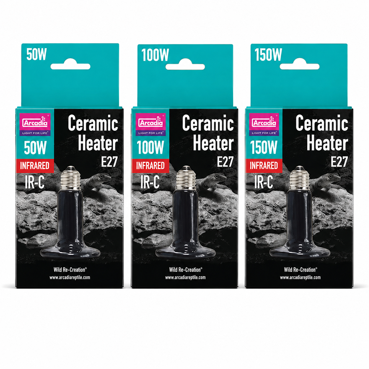 Ampoules chauffantes céramiques Arcadia Ceramic Heater E27 disponibles en 50 W, 100 W et 150 W pour terrarium