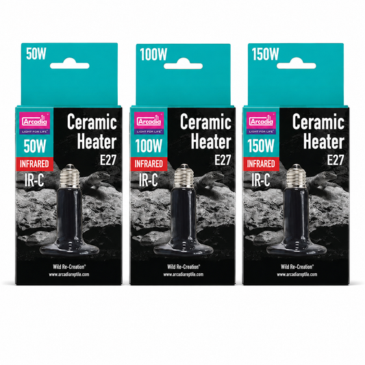 Ampoules chauffantes céramiques Arcadia Ceramic Heater E27 disponibles en 50 W, 100 W et 150 W pour terrarium