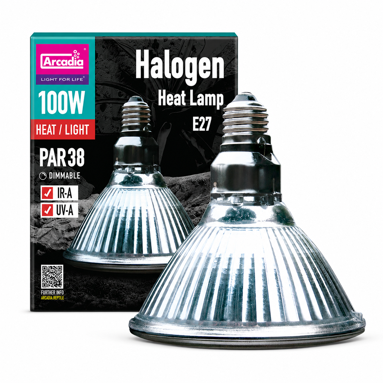 Ampoule chauffante Arcadia Halogen Heat Lamp 100 W PAR38 dimmable avec emballage pour terrarium