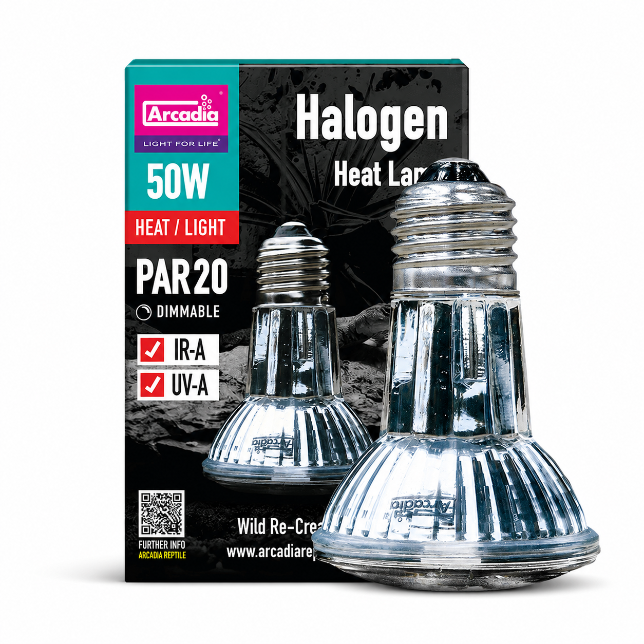 Ampoule chauffante Arcadia Halogen Heat Lamp 50 W PAR20 dimmable avec emballage pour terrarium