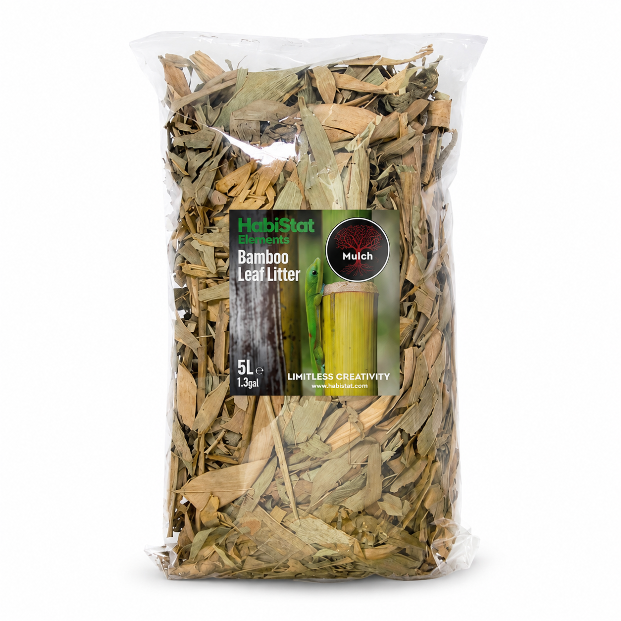 Face avant du sachet de feuilles de bambou HabiStat Bamboo Leaf Litter 5 L pour terrarium