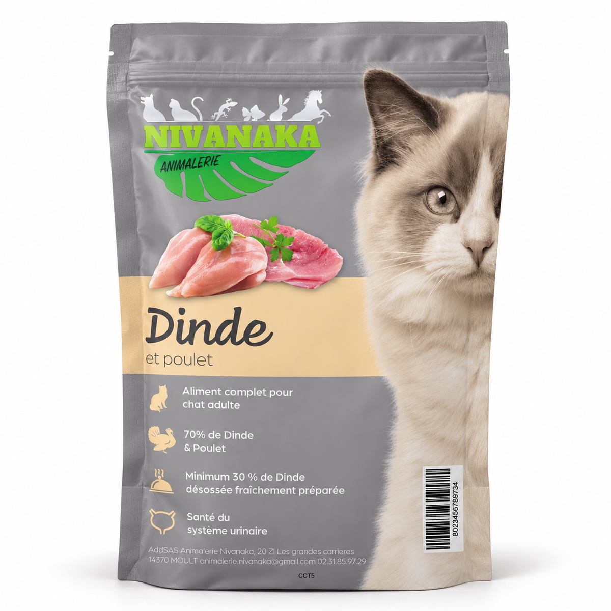Sachet de croquettes Nivanaka Dinde et Poulet, aliment complet pour chat adulte
