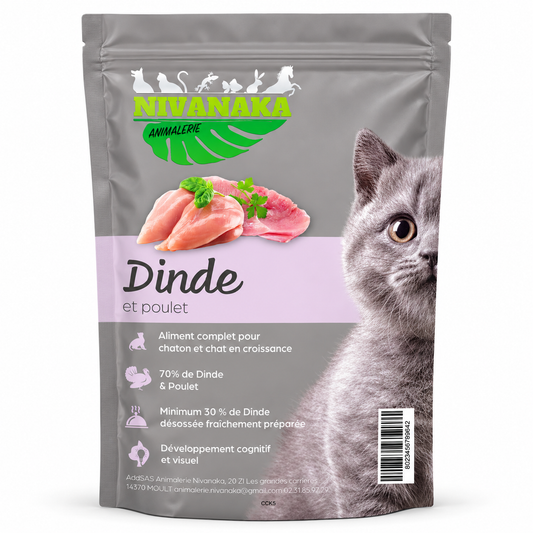 Sachet Nivanaka Dinde et Poulet, aliment complet pour chaton et chat en croissance
