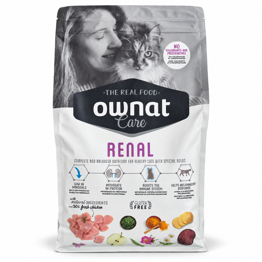 Sachet de croquettes Ownat Care Renal au poulet frais pour chat ayant des besoins nutritionnels spécifiques