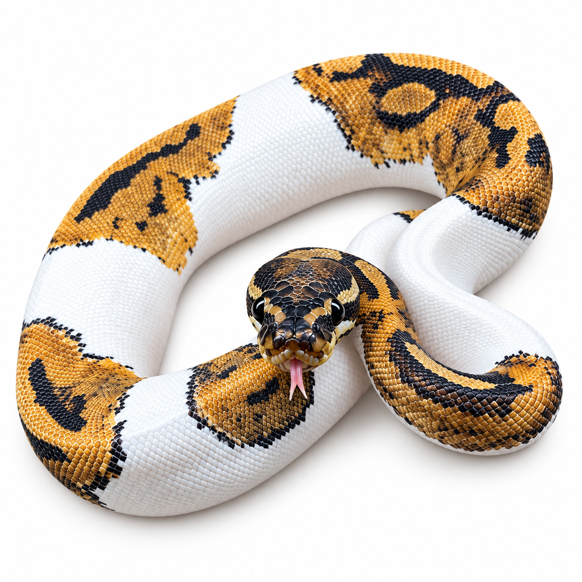 Python royal Python regius Piebald présentant de grandes zones blanches et des motifs dorés et noirs