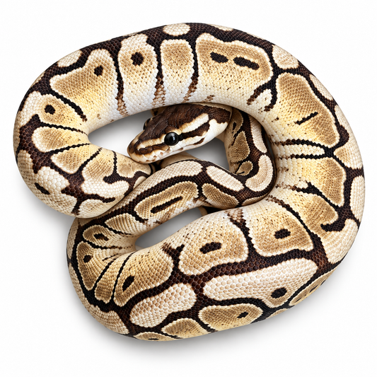Python royal Python regius de mutation Spider Mojave aux motifs crème, beige et brun foncé