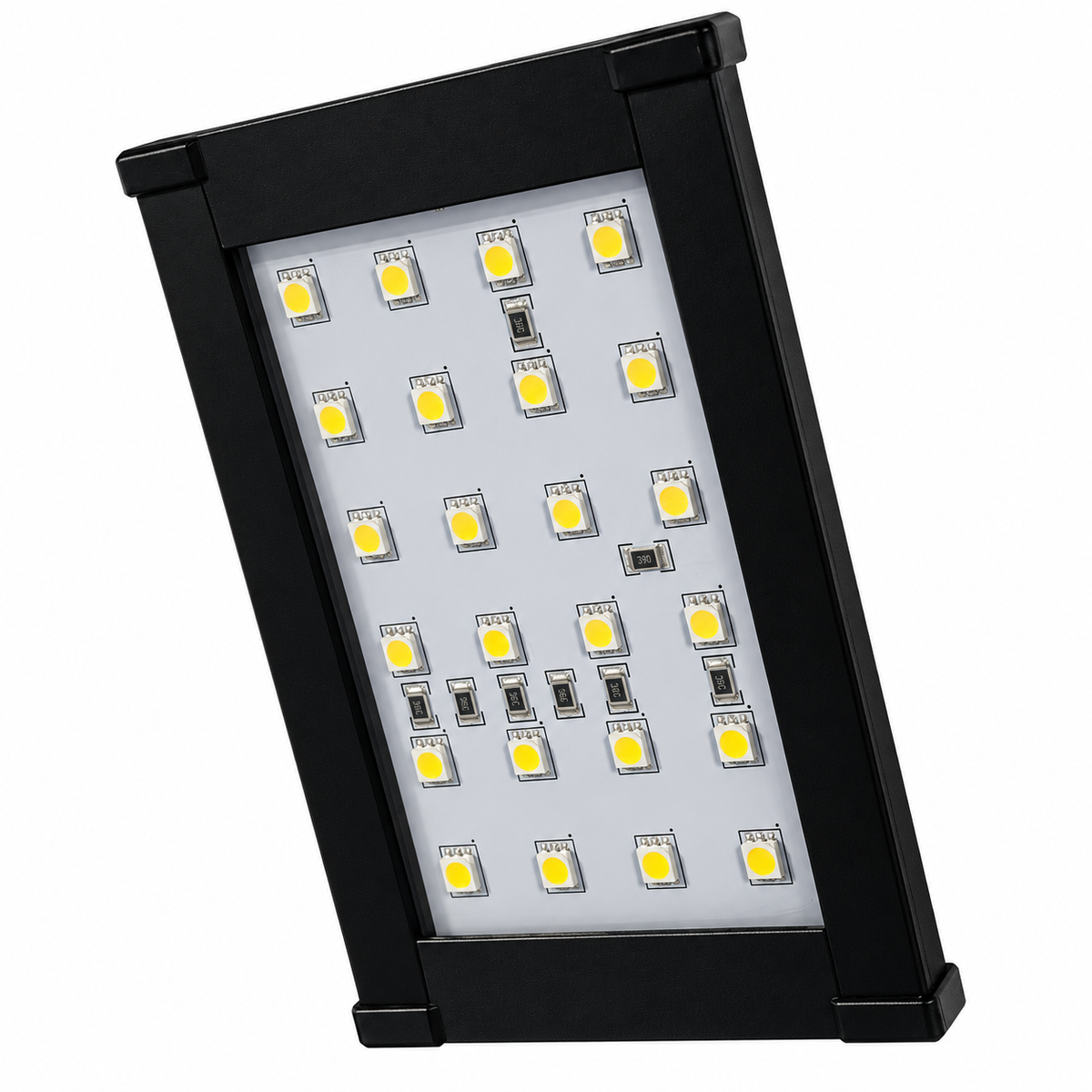 Éclairage Repto Flat LED 11 W avec boîtier rectangulaire noir et panneau à LED, présenté en diagonale sur fond blanc.