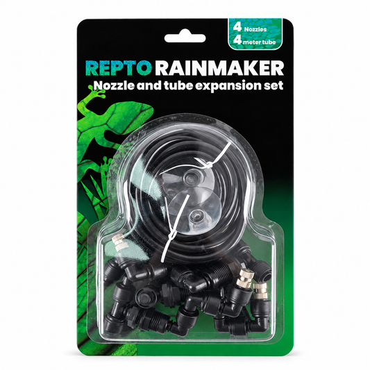 Kit d’extension Repto Rainmaker comprenant quatre buses de brumisation et quatre mètres de tuyau pour terrarium