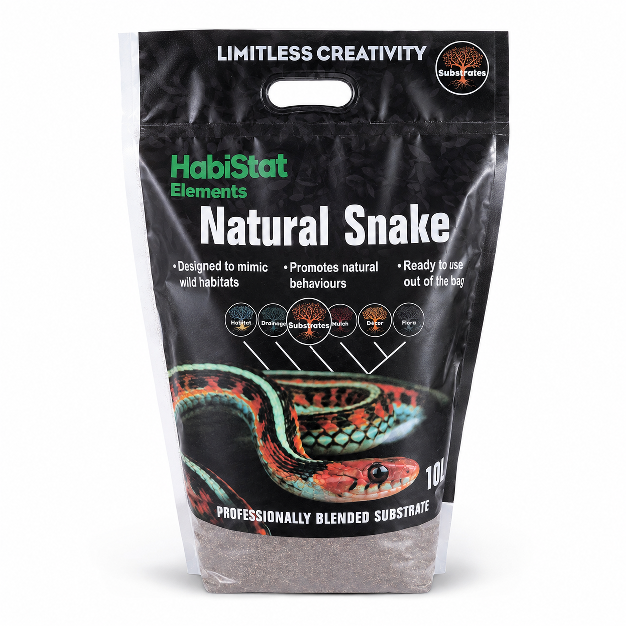 Face avant du substrat naturel HabiStat Elements Natural Snake 10 L pour terrarium de serpent