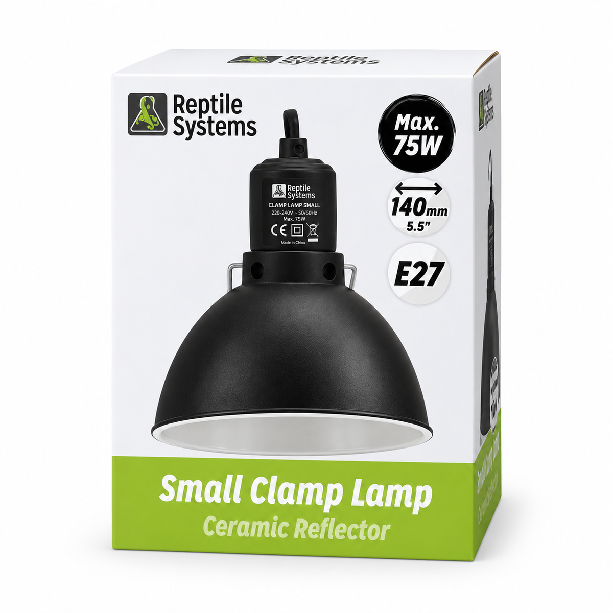 Trois réflecteurs noirs Reptile Systems Clamp Lamp en tailles Small, Medium et Large pour terrarium