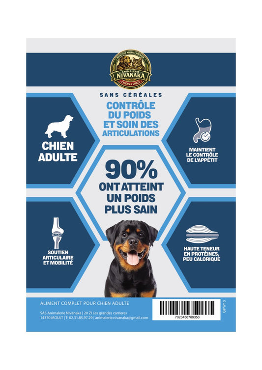 Croquettes Chien Adulte Sans Céréales – Contrôle du Poids & Articulations | Nivanaka